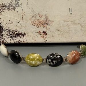 F Joyce Sterling Silver Connemara Marble Cabochon Link Bracelet